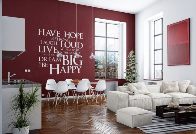 dark red dining room