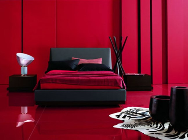 red and black bedroom, bedroom, colourful design
